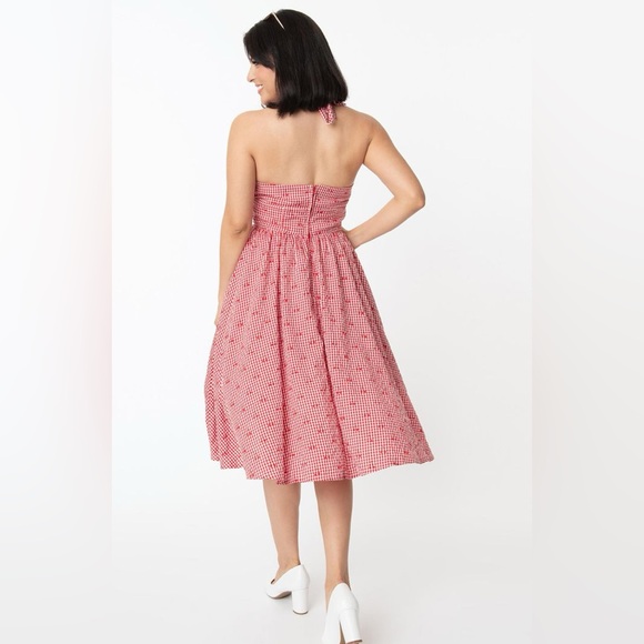 Unique Vintage Cherry Print Gingham dress - Picture 2 of 7
